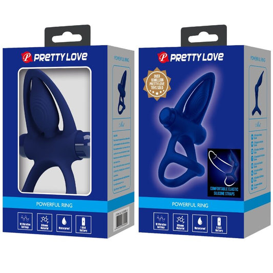 Pretty Love Male Pretty Love - Mat Double Ring With Vibration & Stimulator Blue
