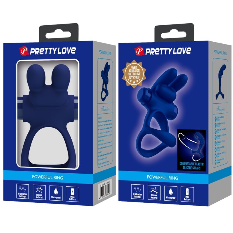 Pretty Love Male Pretty Love - Francisco Double Vibrating Ring Rabbit Blue
