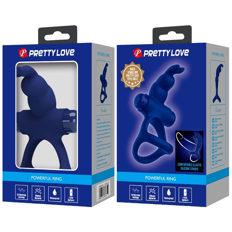 Pretty Love Male Pretty Love - Luchito Double Vibrating Ring Rabbit Blue