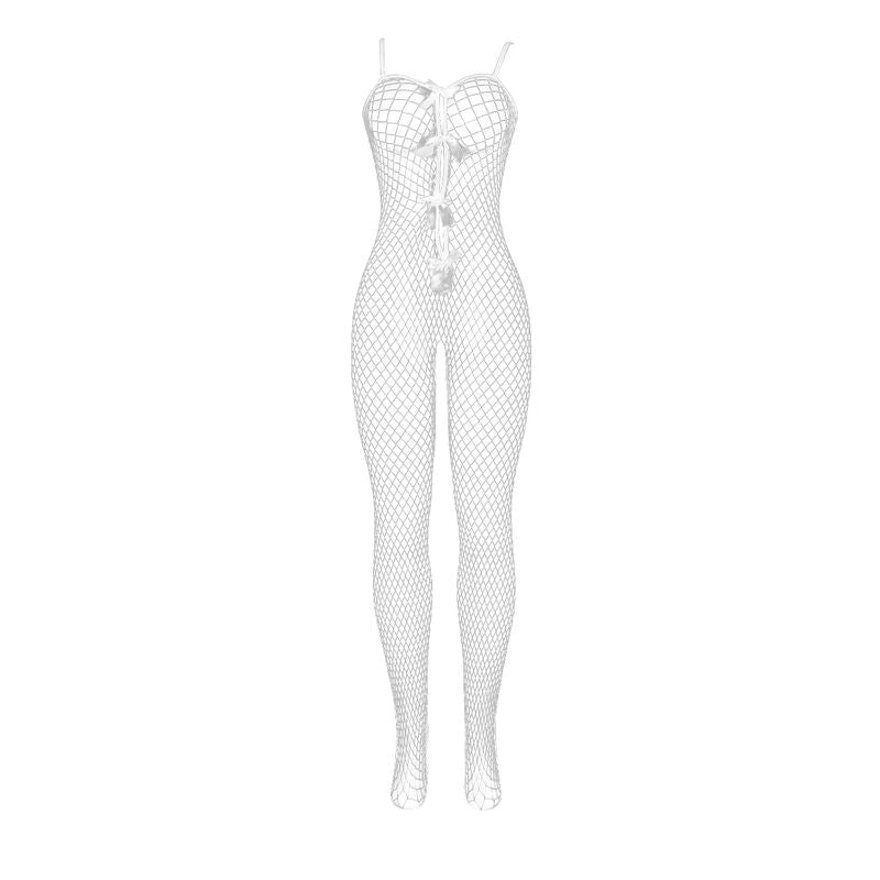 Subblime Bodystockings Subblime - 951740 Bodystocking White Fishnet Crotchless With Bows One Size