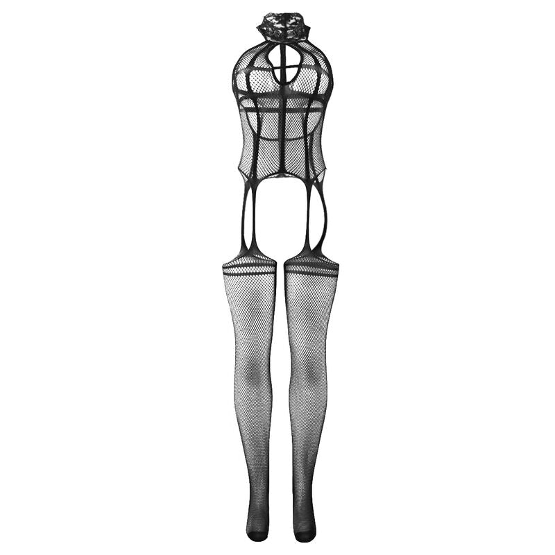 Subblime Bodystockings Subblime - 951986 Fishnet Crotchless Bodystocking With Prints On The Neck Black One Size