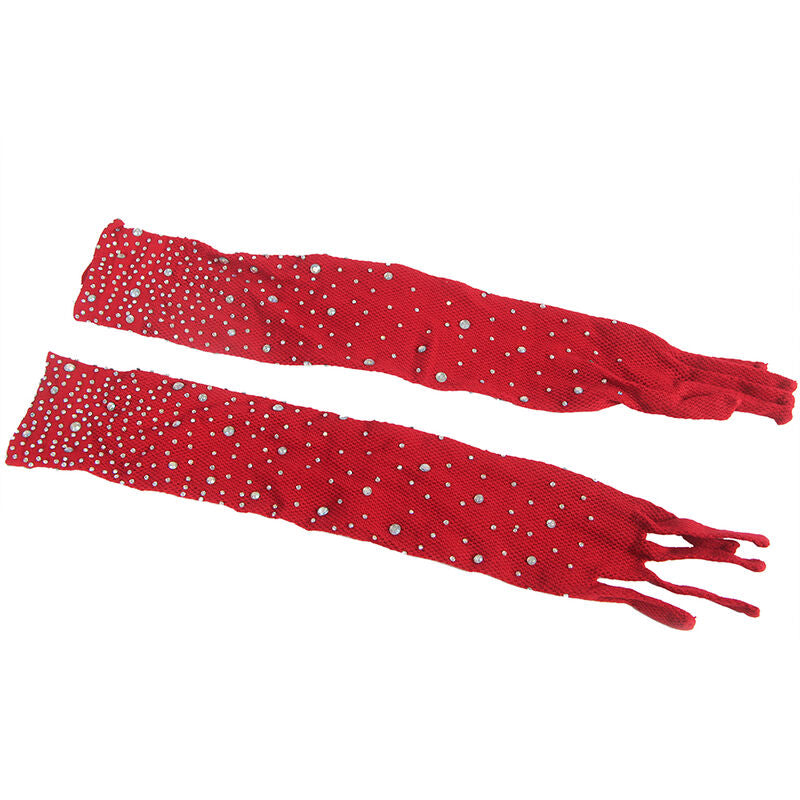 Subblime Bodystockings Subblime - 952181 Fishnet Bodystocking With Gloves And Diamonds Red One Size