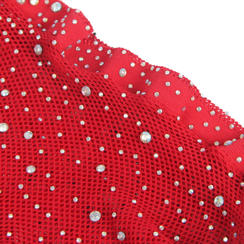Subblime Bodystockings Subblime - 952181 Fishnet Bodystocking With Gloves And Diamonds Red One Size