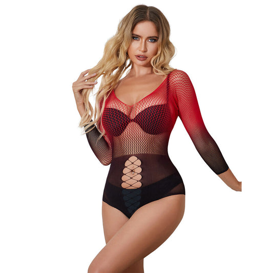 Subblime Dresses Subblime - 952259 Red And Black Gradient Long Sleeve Elastic Fishnet Dress One Size