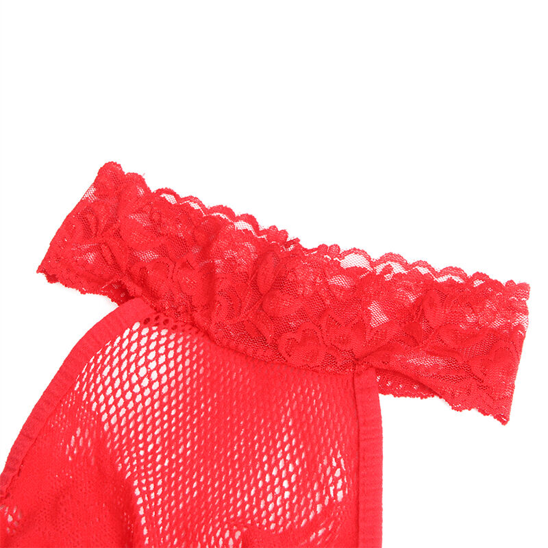 Subblime Bodystockings Subblime - 952372 Fishnet And Lace Crotchless Bodystocking With High Neck Red One Size