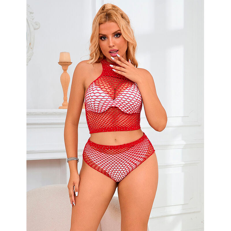Subblime Sets Subblime - 952402 Fishnet Set With Pink Diamonds One Size