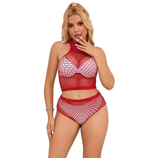 Subblime Sets Subblime - 952402 Fishnet Set With Pink Diamonds One Size
