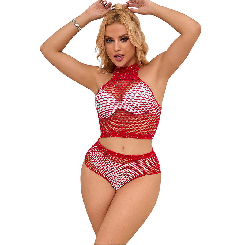 Subblime Sets Subblime - 952402 Fishnet Set With Pink Diamonds One Size