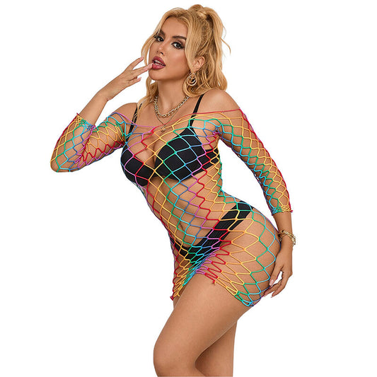 Subblime Dresses Subblime - 952426 Rainbow Long Sleeve Fishnet Dress One Size