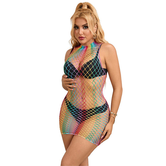 Subblime Dresses Subblime - 952433 Rainbow High Neck Sleeveless Fishnet Dress One Size