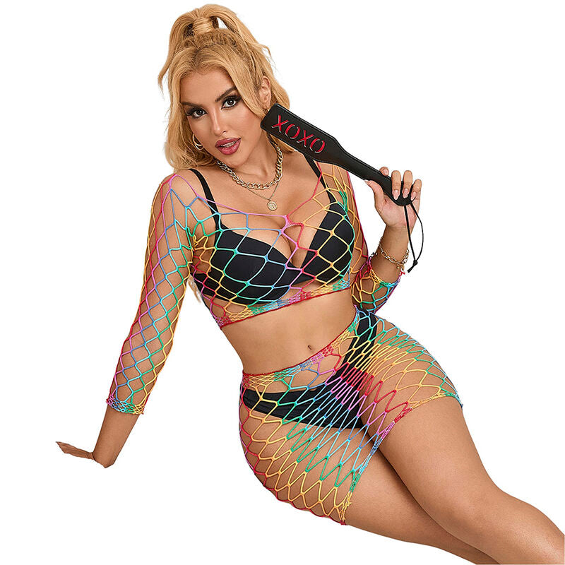 Subblime Sets Subblime - 952440 2-Piece Fishnet Set Long Sleeve Rainbow One Size