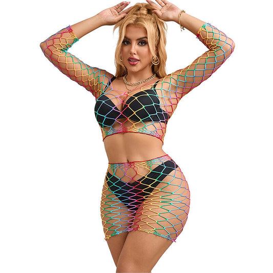 Subblime Sets Subblime - 952440 2-Piece Fishnet Set Long Sleeve Rainbow One Size