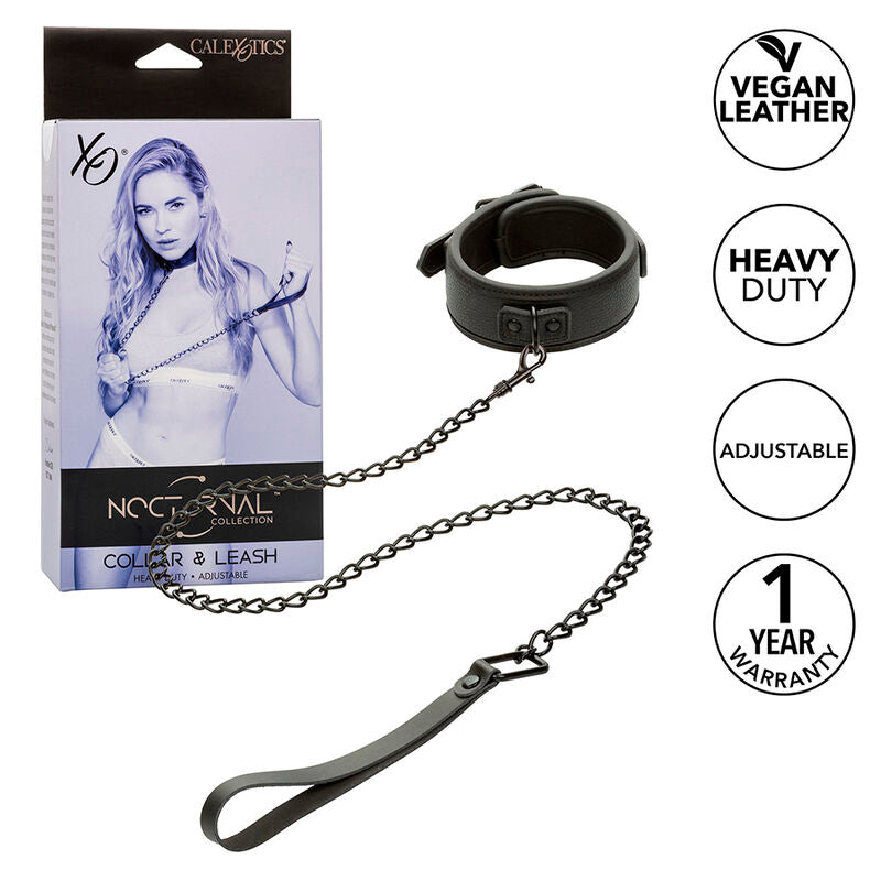 Calexotics Nocturnal Collar & Leash Leather Adjustable Black