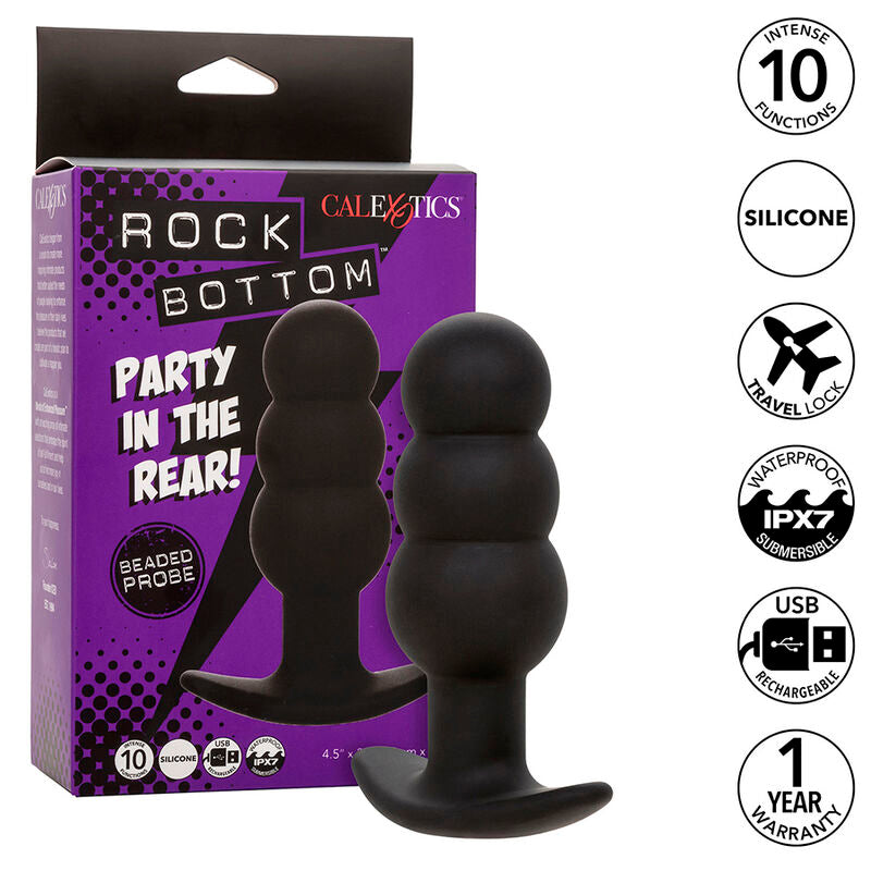 Calexotics Rock Bottom Beaded Anal Plug 10 Vibrations Silicone Black