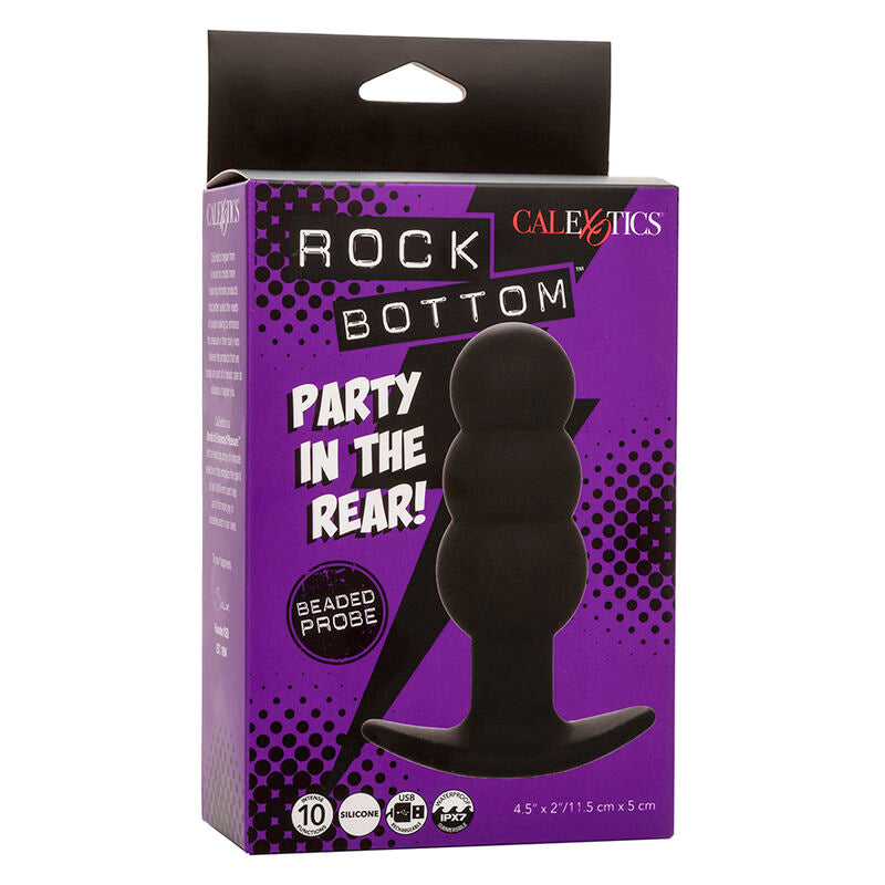 Calexotics Rock Bottom Beaded Anal Plug 10 Vibrations Silicone Black