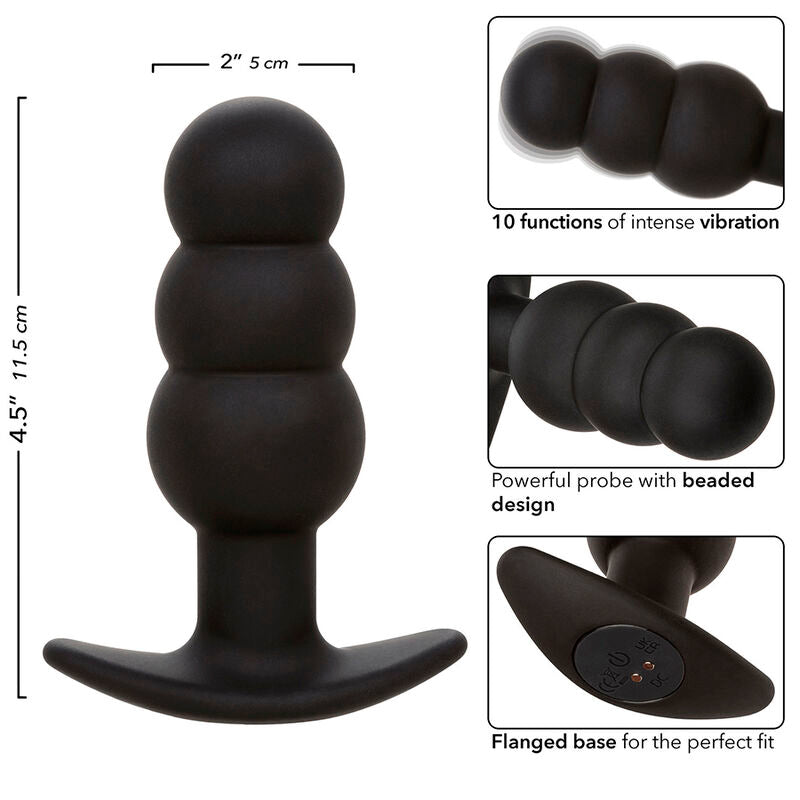Calexotics Rock Bottom Beaded Anal Plug 10 Vibrations Silicone Black