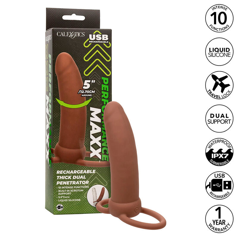 Calexotics Maxx Thick Dual Penetrator 10 Vibrations Brown
