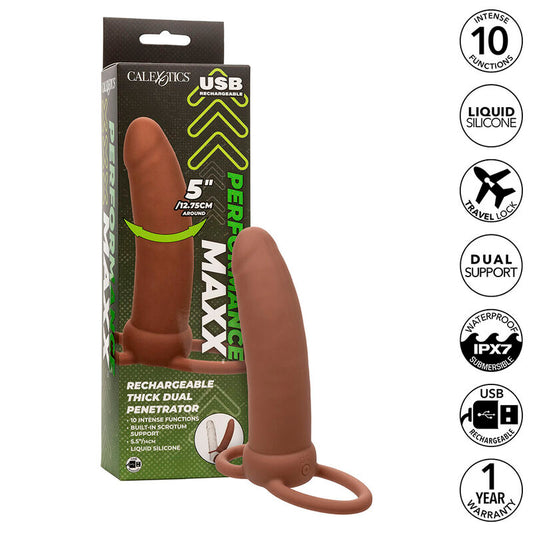 Calexotics Maxx Thick Dual Penetrator 10 Vibrations Brown