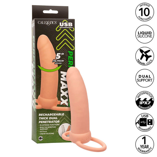 Calexotics Maxx Thick Dual Penetrator 10 Vibrations Flesh