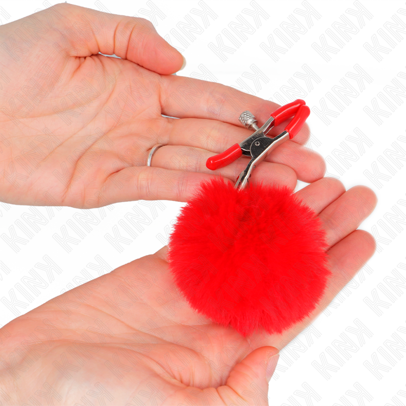 Kink Nipple Grip Kink - Faux Fur Ball Nipple Clamp Red 6 Cm