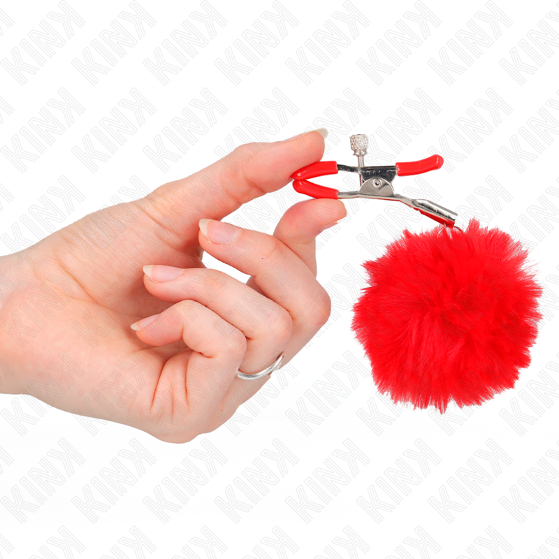 Kink Nipple Grip Kink - Faux Fur Ball Nipple Clamp Red 6 Cm