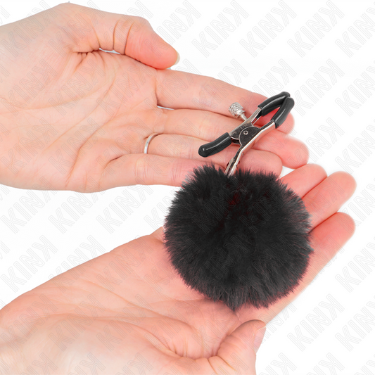 Kink Nipple Grip Kink - Faux Fur Ball Nipple Clamp Black 6 Cm
