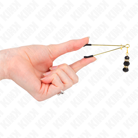 Kink Nipple Grip Kink - Gold Thin Nipple Clamps With 3 Black Glass Beads 7 Cm