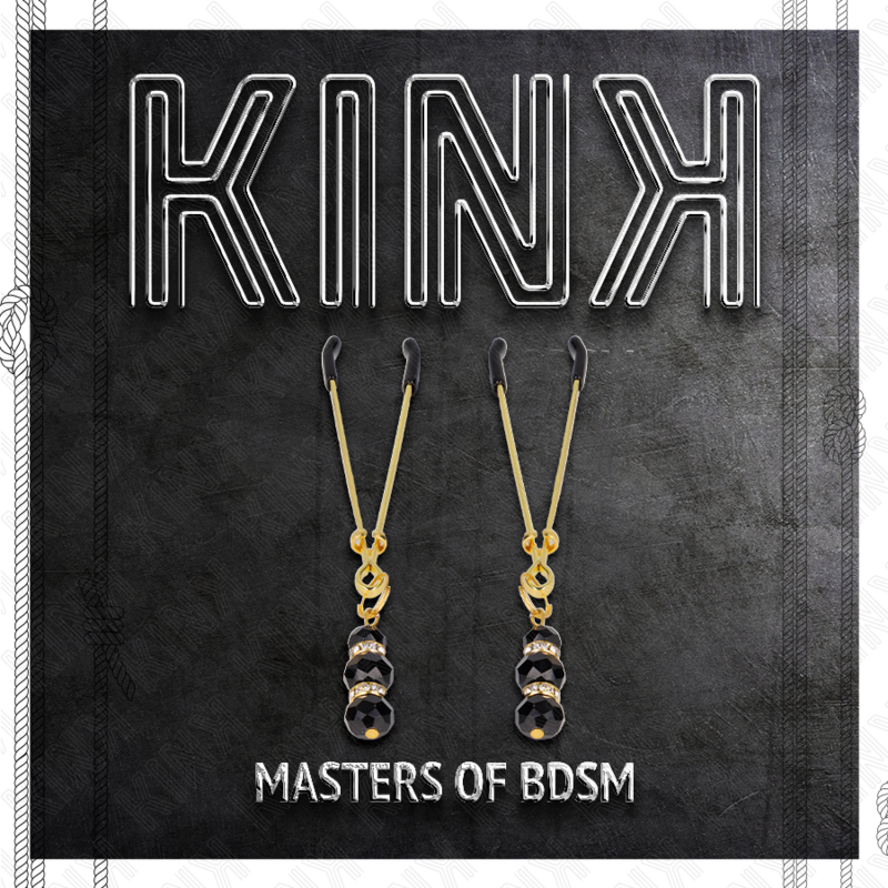 Kink Nipple Grip Kink - Gold Thin Nipple Clamps With 3 Black Glass Beads 7 Cm