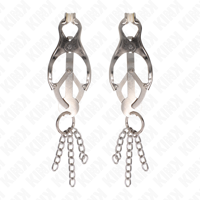 Kink Nipple Grip Kink - Japanese Clover Nipple Clamps With Little Chains Silver