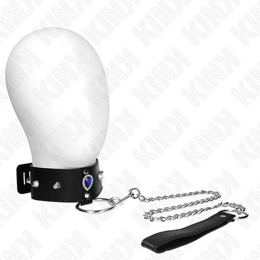 Kink Collar & Gag Kink - Necklace 65 Cm With Strap With Blue Diamonds Adjustable 36-43 Cm X 5 Cm