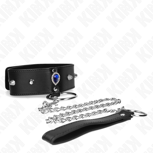 Kink Collar & Gag Kink - Necklace 65 Cm With Strap With Blue Diamonds Adjustable 36-43 Cm X 5 Cm