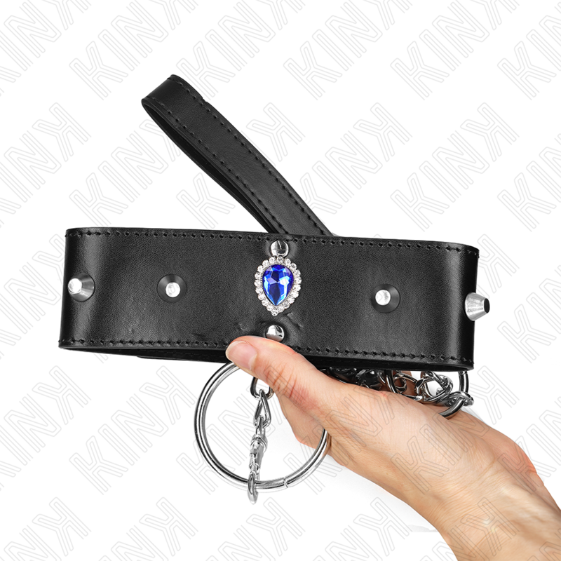Kink Collar & Gag Kink - Necklace 65 Cm With Strap With Blue Diamonds Adjustable 36-43 Cm X 5 Cm
