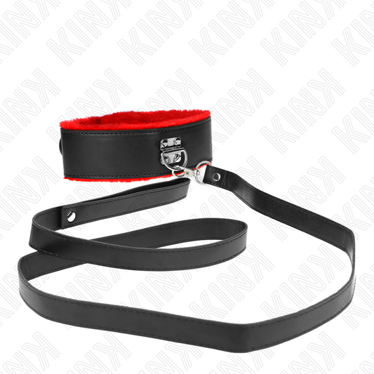 Kink Collar & Gag Kink - Necklace With Belt 116 Cm With Red Leather Strap Adjustable 40-48 Cm X 6 Cm