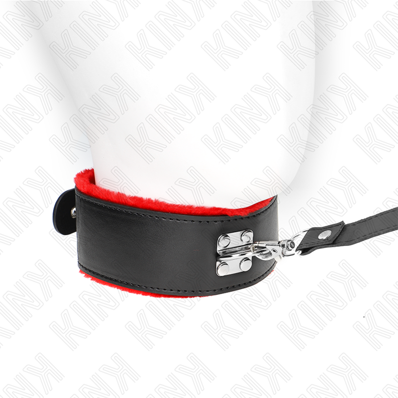 Kink Collar & Gag Kink - Necklace With Belt 116 Cm With Red Leather Strap Adjustable 40-48 Cm X 6 Cm