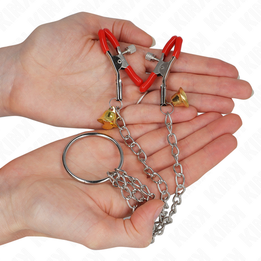 Kink Nipple Grip Kink - Bell Triple Nipple And Clit Clamps Red With Chain 30 Cm