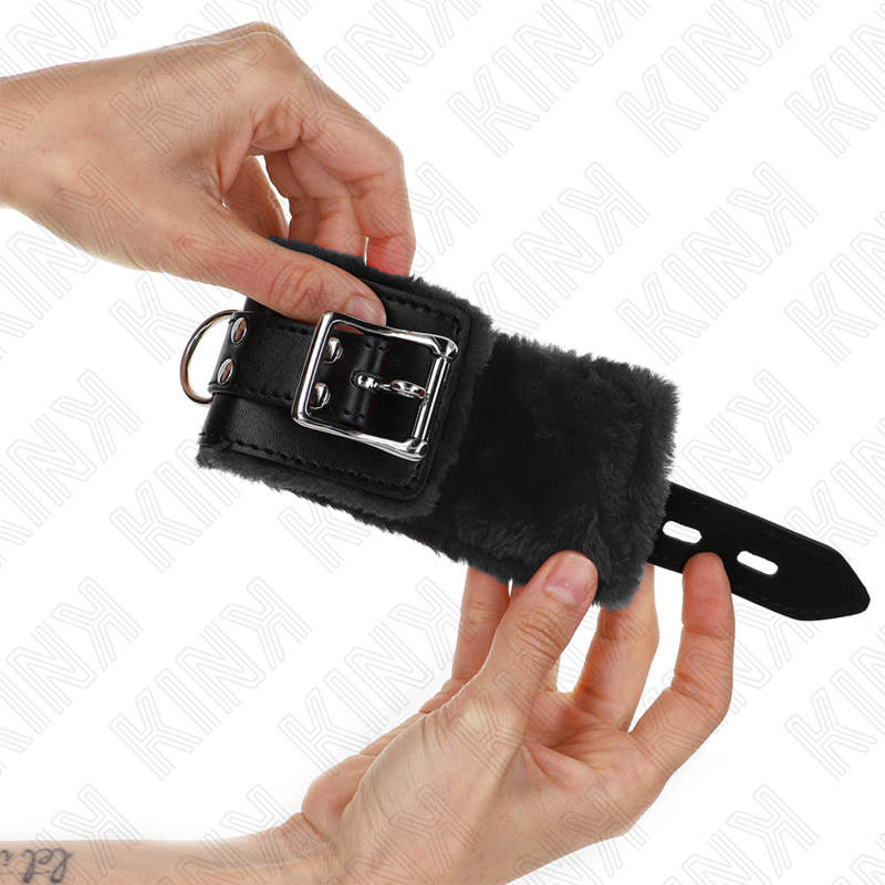 Kink Wrist Restraint Kink - Fur Lined Wrist Restraints Black With Black Belt Adjustable 17-29 Cm X 6 Cm