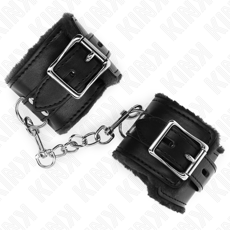 Kink Wrist Restraint Kink - Fur Lined Wrist Restraints Black With Black Belt Adjustable 17-29 Cm X 6 Cm