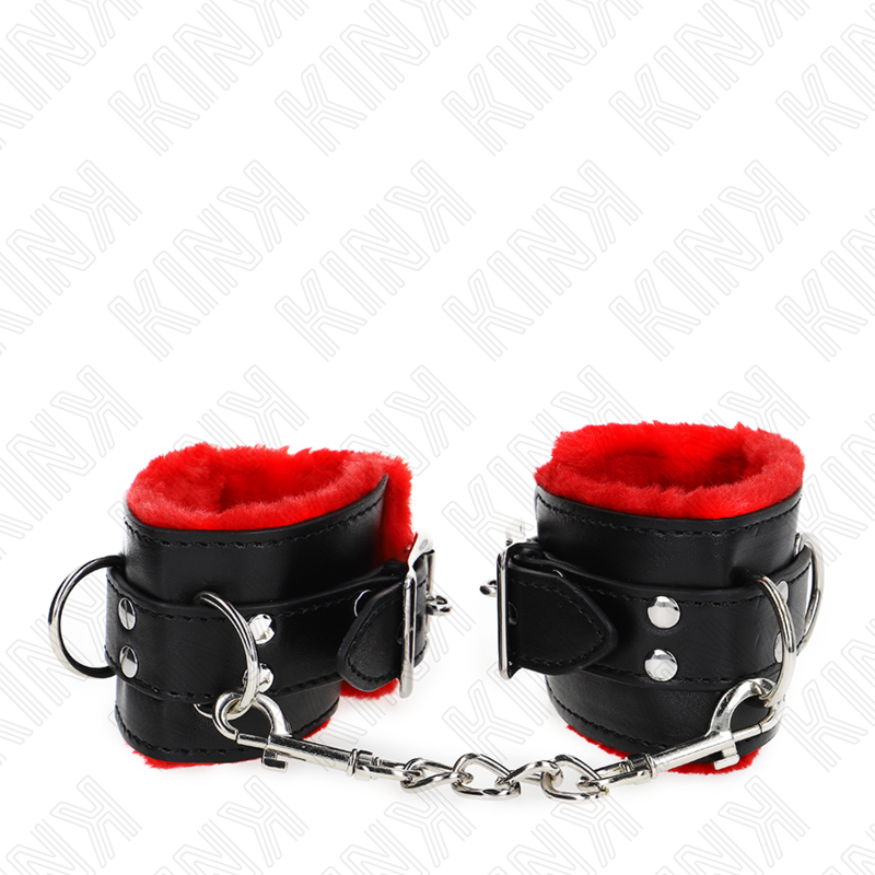 Kink Wrist Restraint Kink - Fur Lined Wrist Restraints With Square Holes Red And Black Belt Adjustable 17-29 Cm X 6 Cm