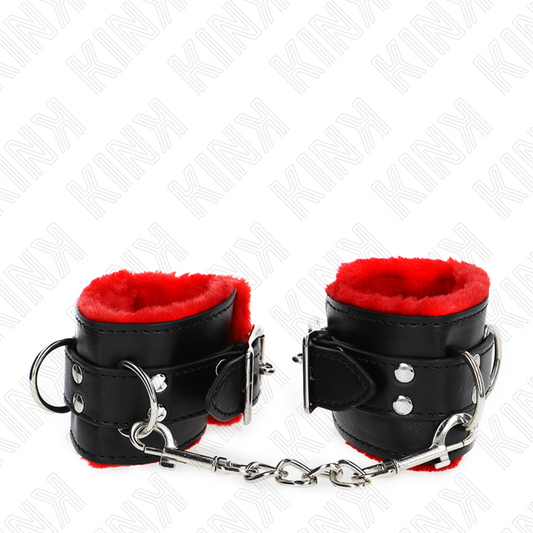 Kink Wrist Restraint Kink - Fur Lined Wrist Restraints With Square Holes Red And Black Belt Adjustable 17-29 Cm X 6 Cm