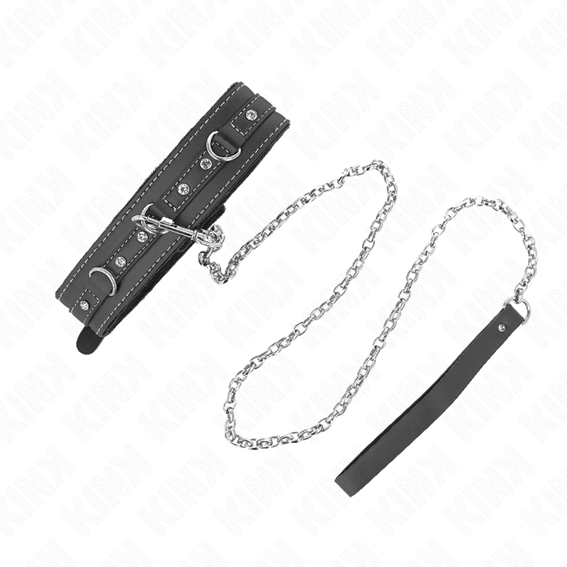 Kink Collar & Gag Kink - Pvc Leather Necklace With Belt 105 Cm Rhinestone Rivet 41.5 X 4 Cm