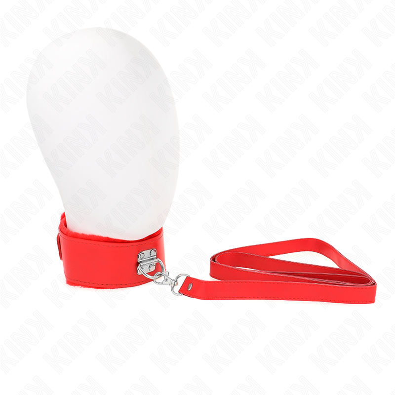 Kink Collar & Gag Kink - Necklace With Leash 116 Cm With Silver Studs Model 4 Red Adjustable 40-48 Cm X 6 Cm