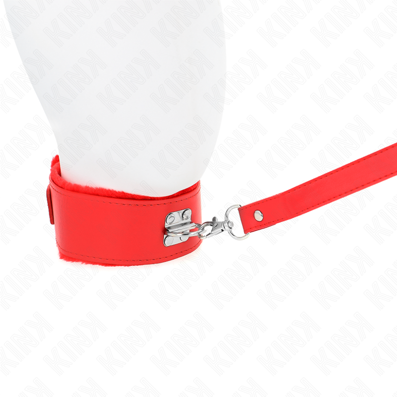 Kink Collar & Gag Kink - Necklace With Leash 116 Cm With Silver Studs Model 4 Red Adjustable 40-48 Cm X 6 Cm