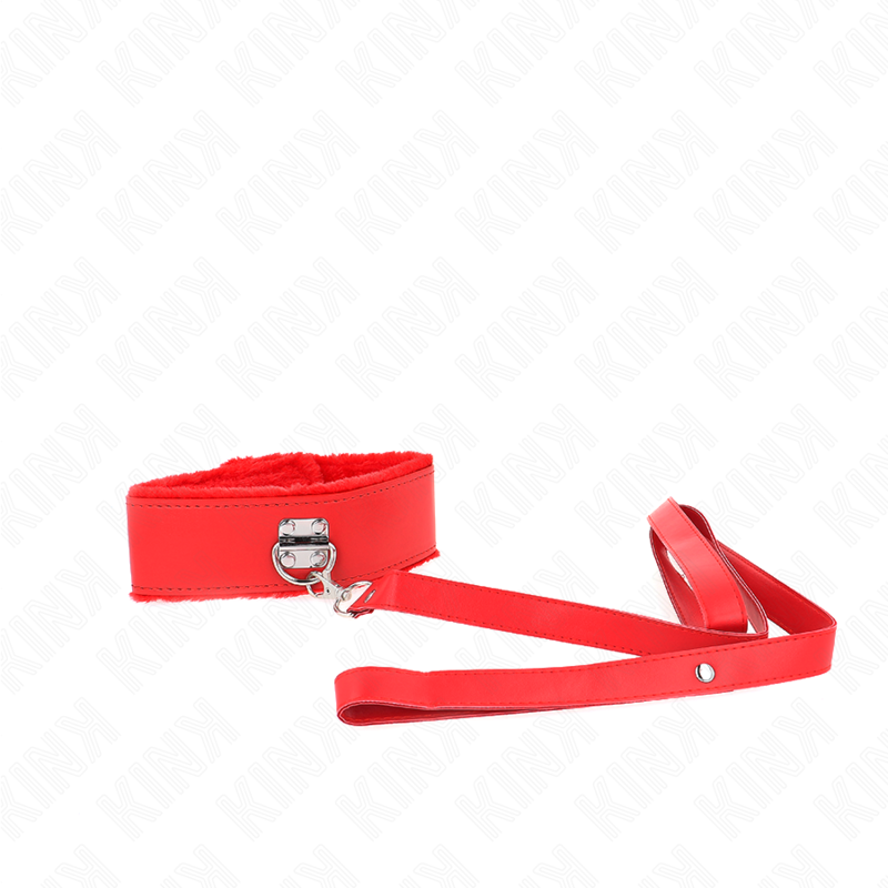 Kink Collar & Gag Kink - Necklace With Leash 116 Cm With Silver Studs Model 4 Red Adjustable 40-48 Cm X 6 Cm