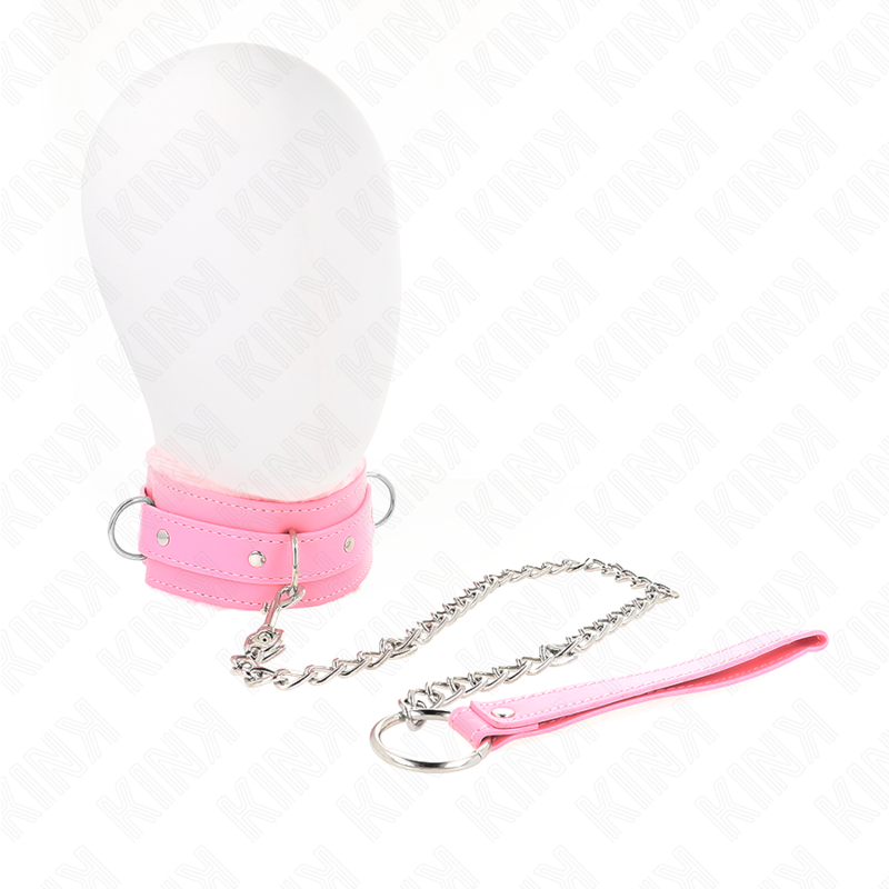 Kink Collar & Gag Kink - Collar With Leash 65 Cm With Restrictions Pink 36-42 Cm X 5.5 Cm