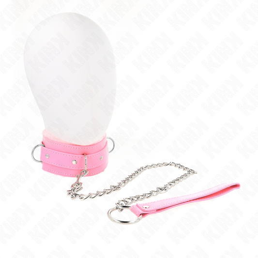 Kink Collar & Gag Kink - Collar With Leash 65 Cm With Restrictions Pink 36-42 Cm X 5.5 Cm