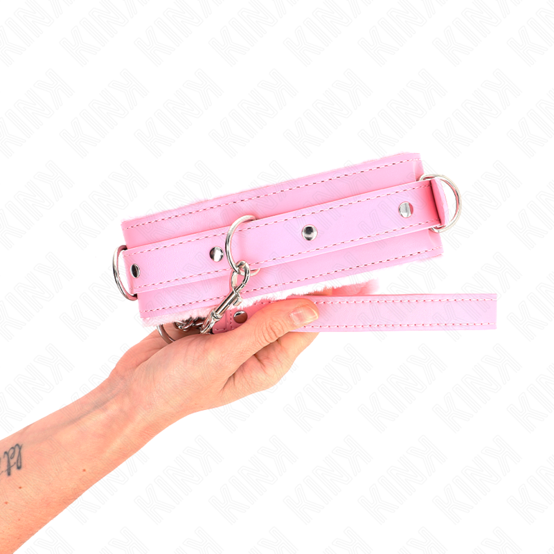 Kink Collar & Gag Kink - Collar With Leash 65 Cm With Restrictions Pink 36-42 Cm X 5.5 Cm
