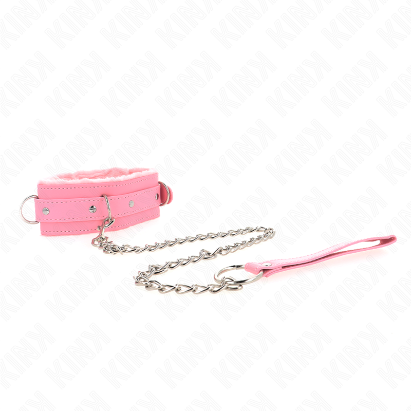 Kink Collar & Gag Kink - Collar With Leash 65 Cm With Restrictions Pink 36-42 Cm X 5.5 Cm