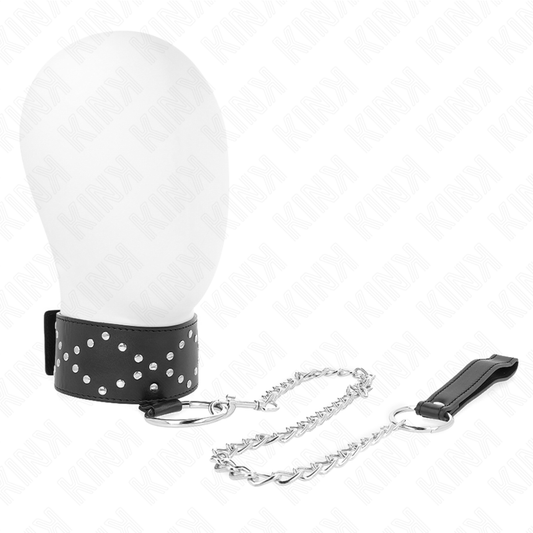 Kink Collar & Gag Kink - Necklace 65 Cm With Leash With Silver Studs Model 3 Adjustable 36-43 Cm X 5 Cm