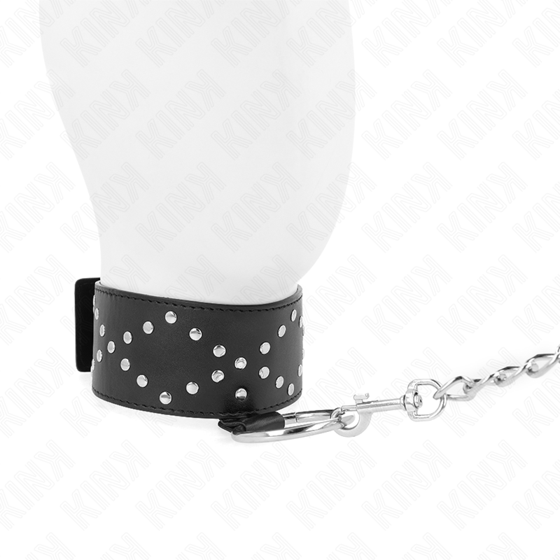 Kink Collar & Gag Kink - Necklace 65 Cm With Leash With Silver Studs Model 3 Adjustable 36-43 Cm X 5 Cm