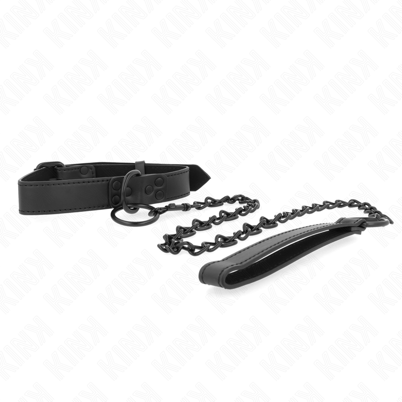 Kink Collar & Gag Kink - Collar With Dark Leash 65 Cm Adjustable 37-54 Cm X 3 Cm